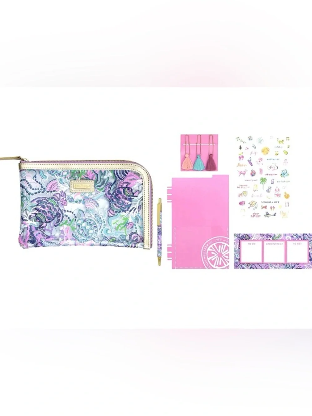 Lilly Pulitzer Agenda Bonus Pack Turtle Mermaid Zipper Pouch Pencil Case Set NWT